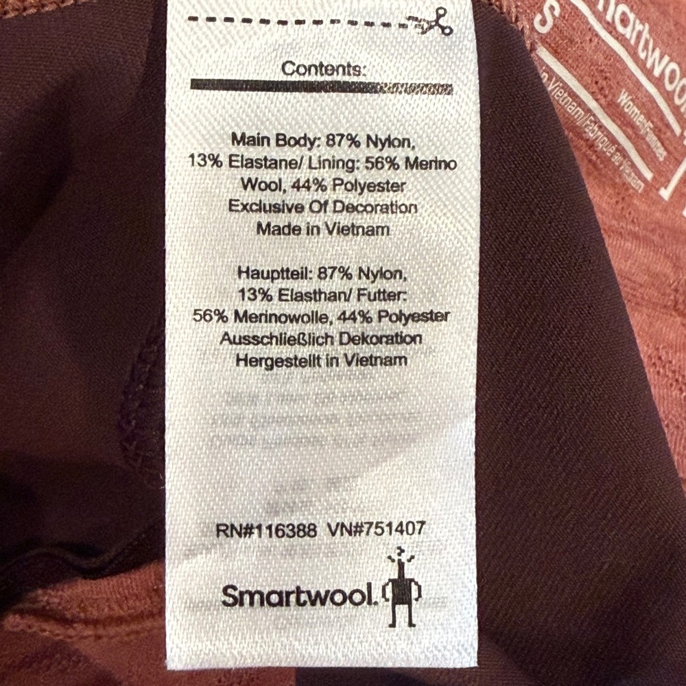 Smartwool Womens Merino Sport Fleece Lined Leggings Burgundy Plum Small Pocket - Picture 6 of 6